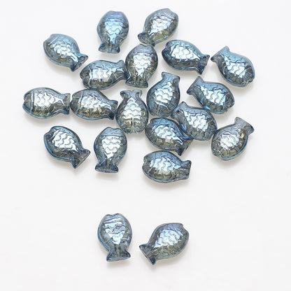 Electroplated Fish Glass Beads 10x14mm Japanese Style Perforated 30pcs 10