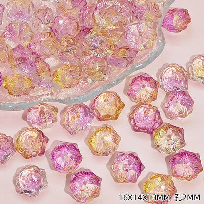 Tiny Flower Glass Beads 16mm Clear Translucent Mixed Colors 50pcs 15