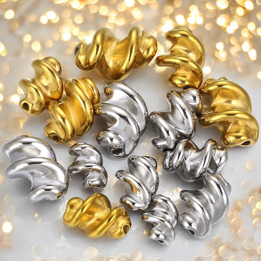 Stainless Steel Twist Metal Beads 8-11mm Color Retaining 5pcs