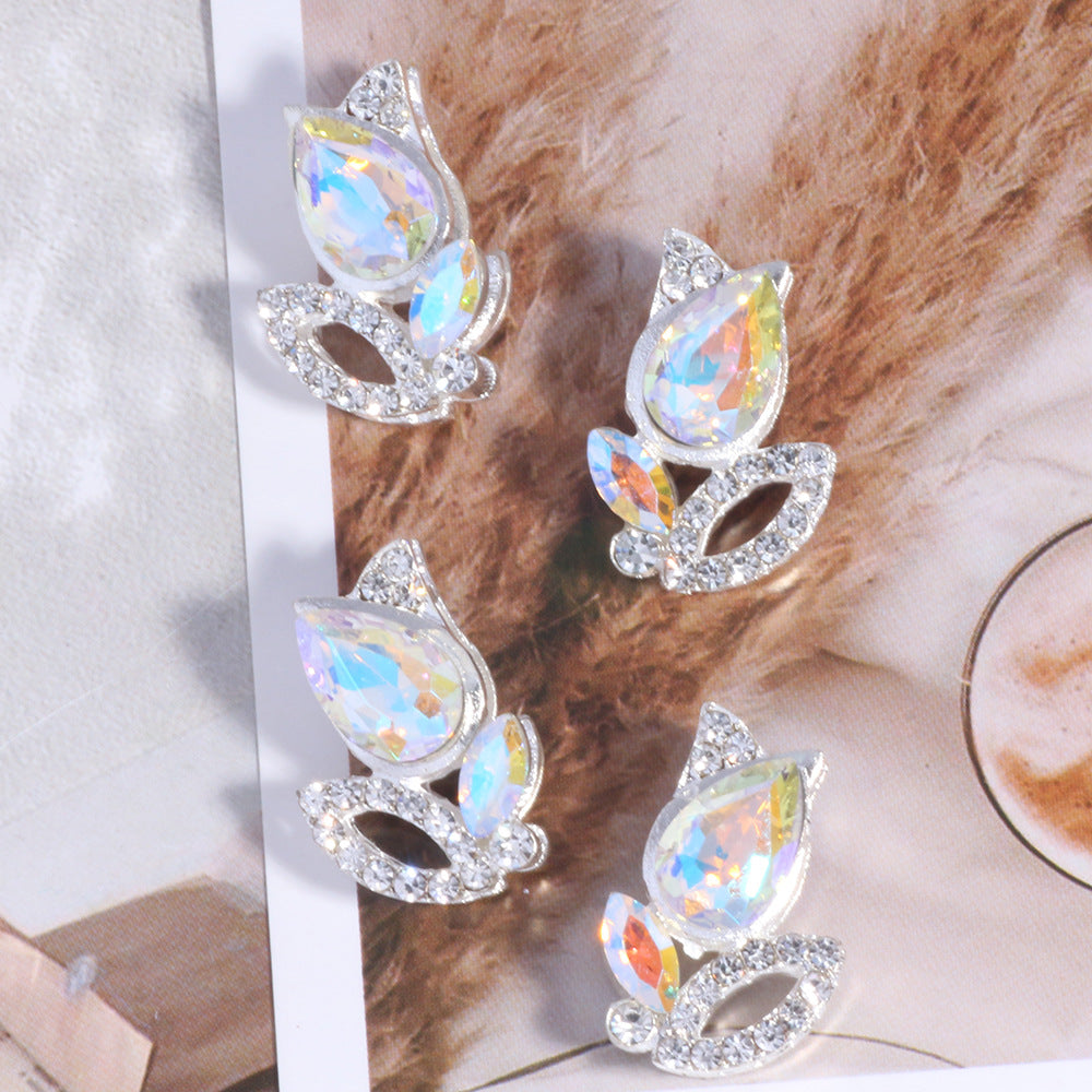 Enchanted Tulip Rhinestone Beads 20mm Alloy Floral Pave 5pcs 9