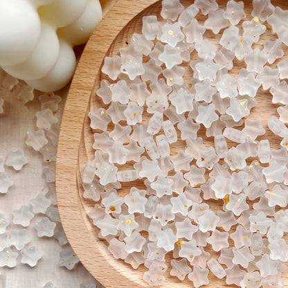 Frosted Pentagonal Star Glass Beads 8mm Soft Glow with Gold Flecks 30pcs 7