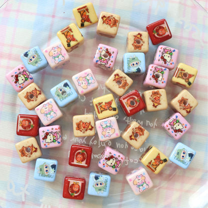 Printed Square Acrylic Beads 14mm Pastel Animal Faces Glossy 20pcs 12