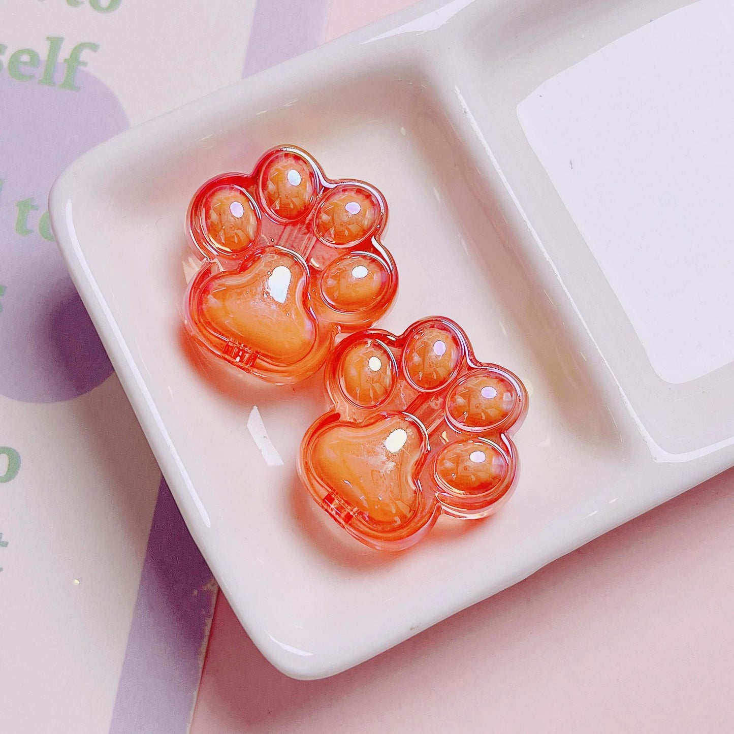 Transparent Cat Claw Acrylic Beads 26mm UV Plating 5pcs 9