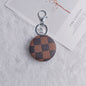 Plaid Pattern PU Leather Round Mirror Keychain Gold Clasp 2pcs 10