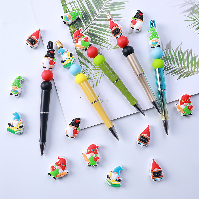 Silicone Focal Beads Writing Dwarf Holding Books Colorful Hats 20pcs 4