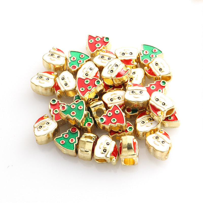 Santa Claus Christmas Tree Metal Beads 10mm Enamel Gold Tone 50pcs 5