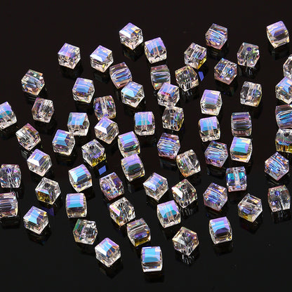 Electroplated Square Glass Beads 6mm Colorful Reflective 96pcs 12