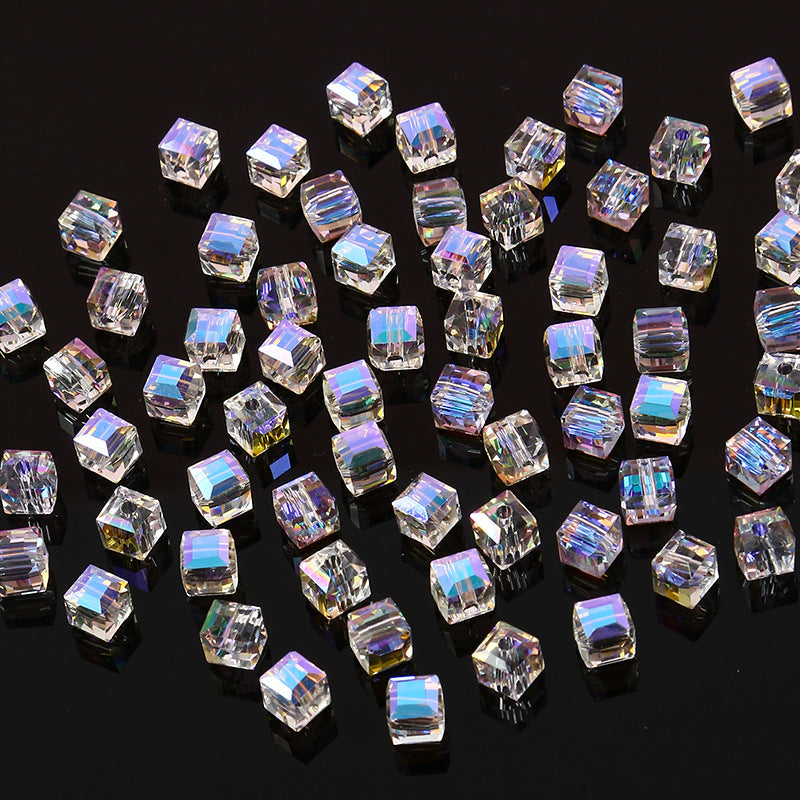 Electroplated Square Glass Beads 6mm Colorful Reflective 96pcs 12