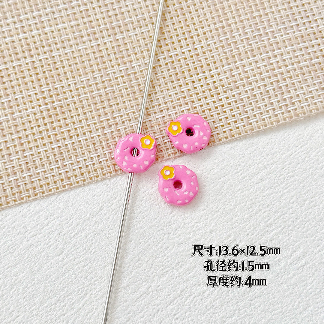 Donut Metal Beads 13mm Painted Enamel Pastel 10pcs 9