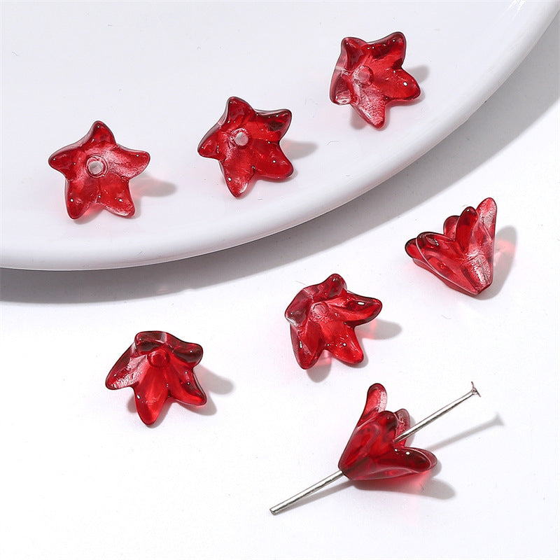 Lily Flower Glass Beads 13mm Transparent Mixed Colors 20pcs 16