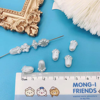 Vintage Showa Style Imitation Pearl Acrylic Beads Creamy Floral 100pcs 8
