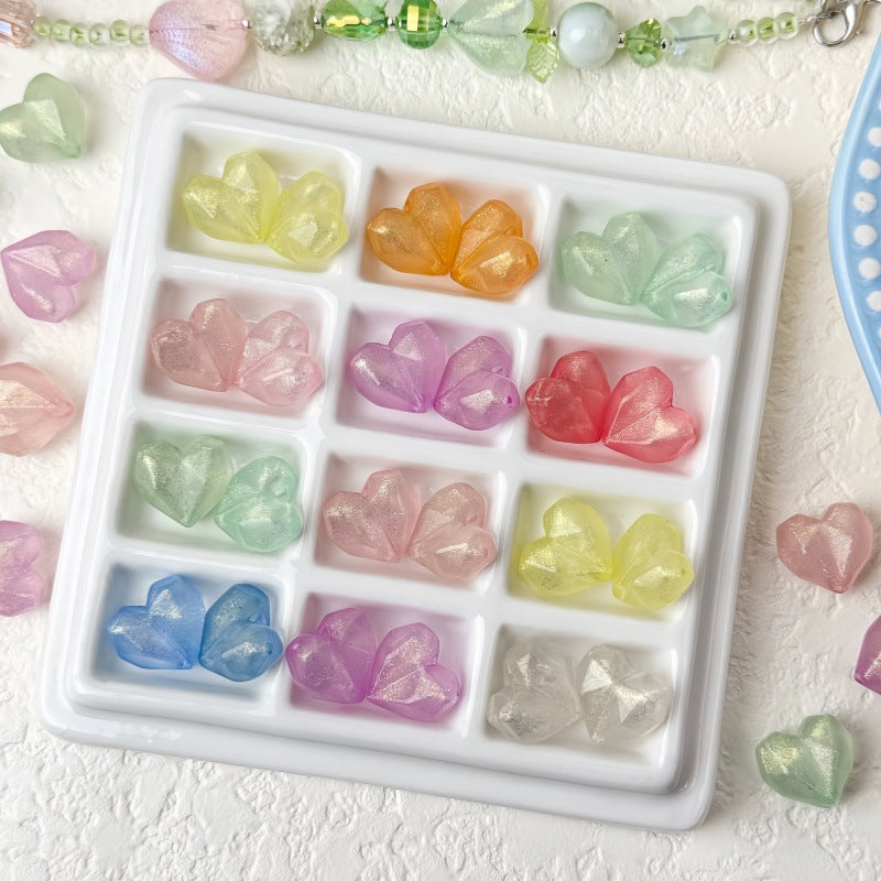 Faceted Glitter Heart Acrylic Beads 14mm Colorful Mixed 30pcs 3
