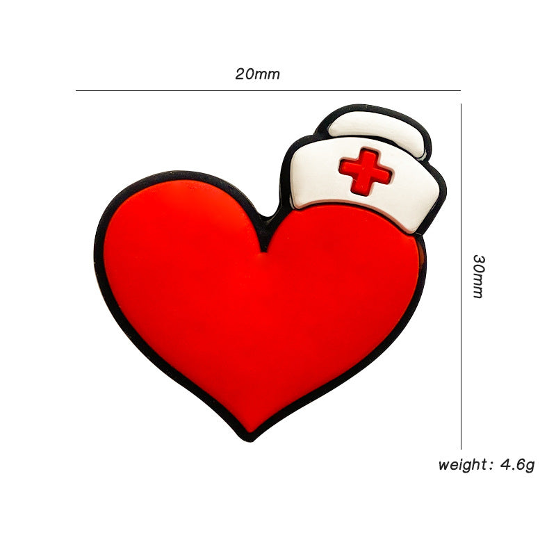 Silicone Focal Beads Love Nurse Heart With White Hat 20pcs