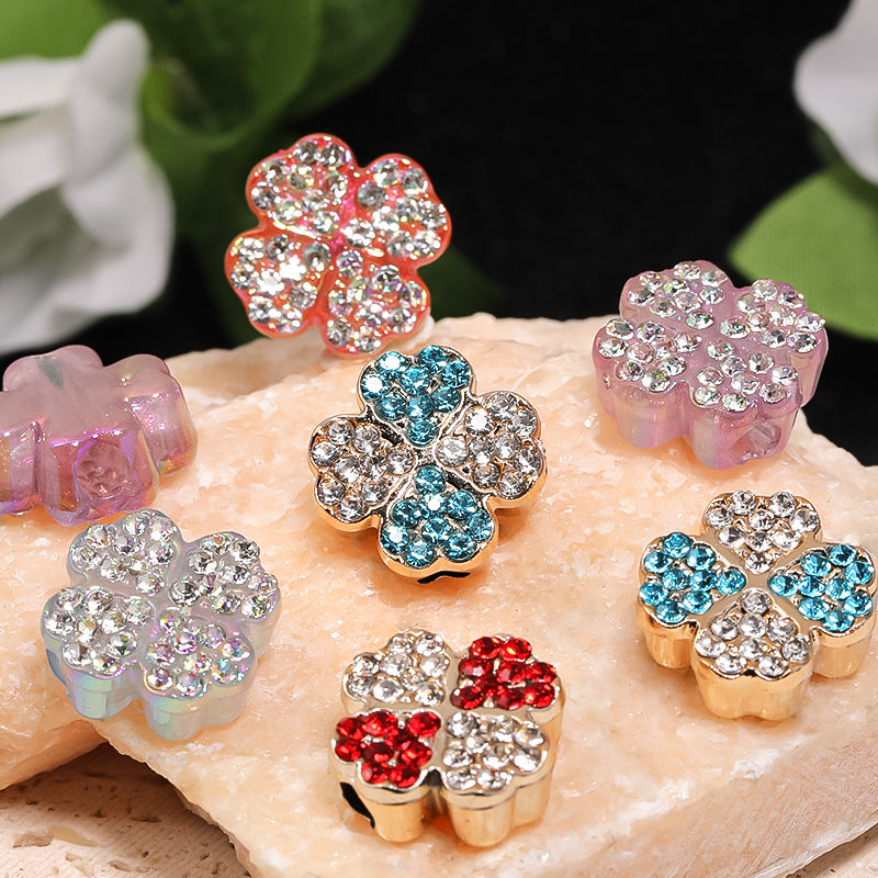 Two-Color Four-Leaf Clover Rhinestone Beads 16mm Acrylic Pave 50pcs