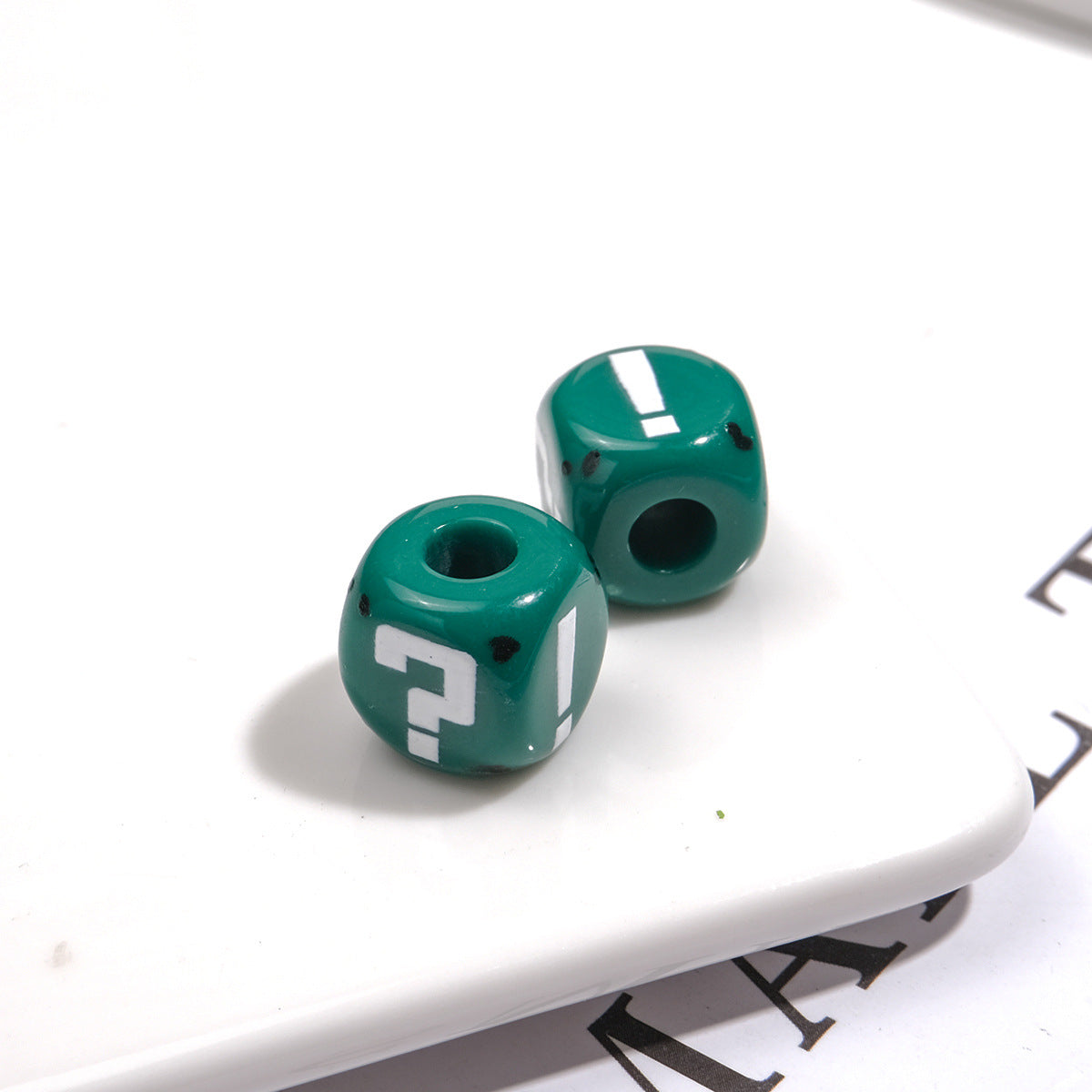 Painted Square Acrylic Beads 11mm Large Hole Question Mark 50pcs 11