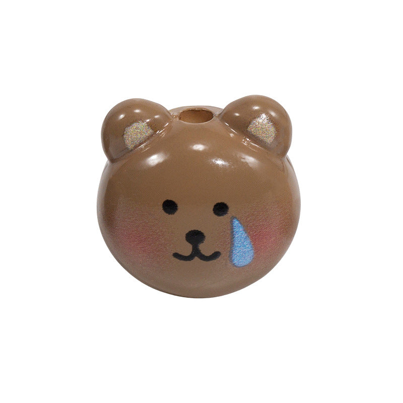 Cartoon Character Bear Head Acrylic Beads 17mm Colorful 10pcs 37