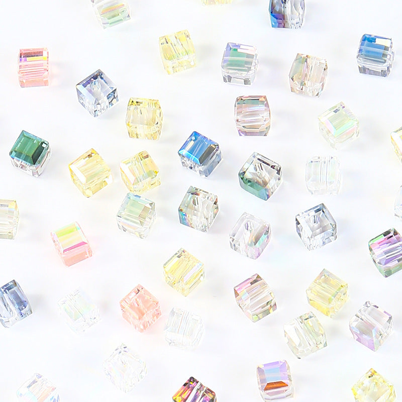 Electroplated Square Glass Beads 6mm Colorful Reflective 96pcs 5