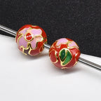 Flower Leaf Pattern Metal Beads 6/8/10mm Colorful Cloisonne Enamel 10pcs 4
