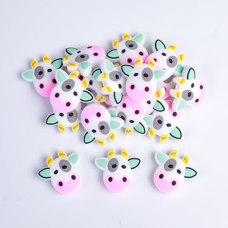 Silicone Focal Beads Cow Face Pastel Color Matte Finish 20pcs 2