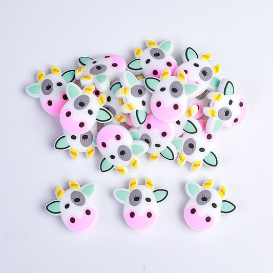Silicone Focal Beads Cow Face Pastel Color Matte Finish 20pcs 2
