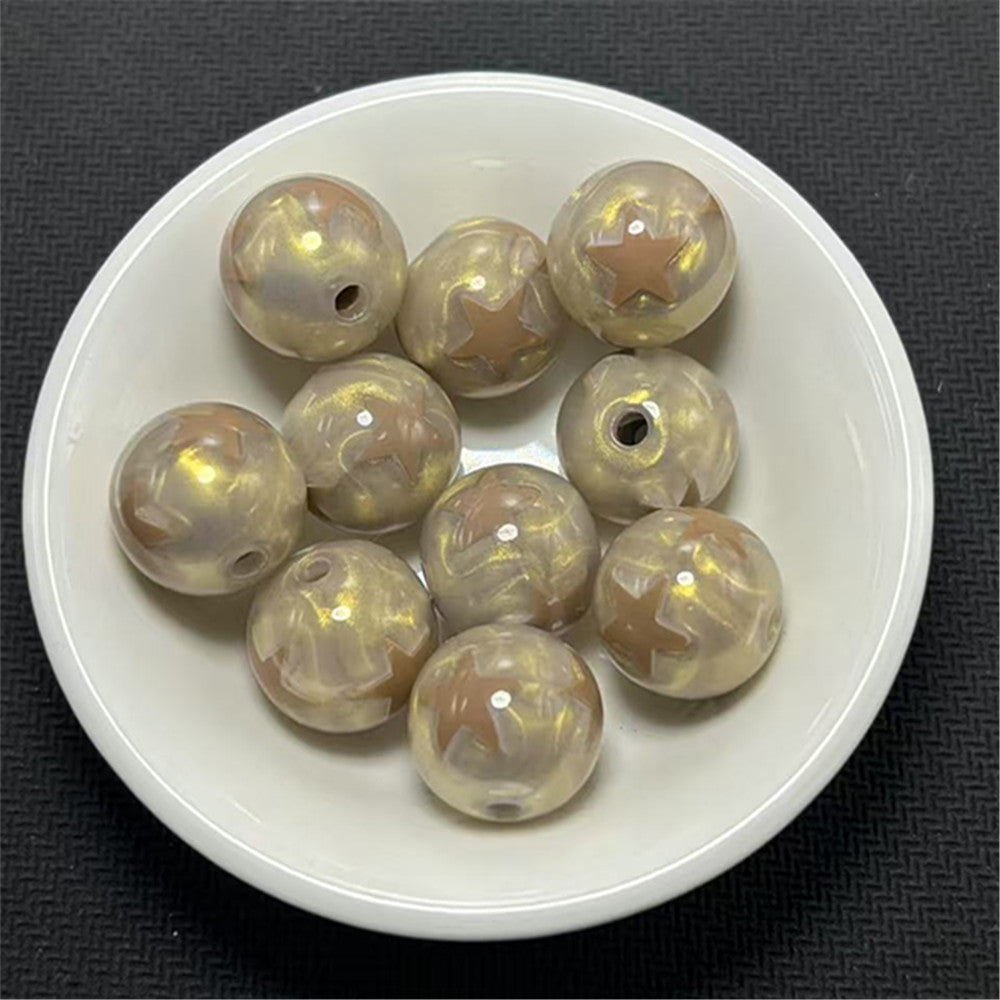 Gilded Silk Texture Star Pattern Acrylic Beads 16mm Mixed Colors 100pcs 10