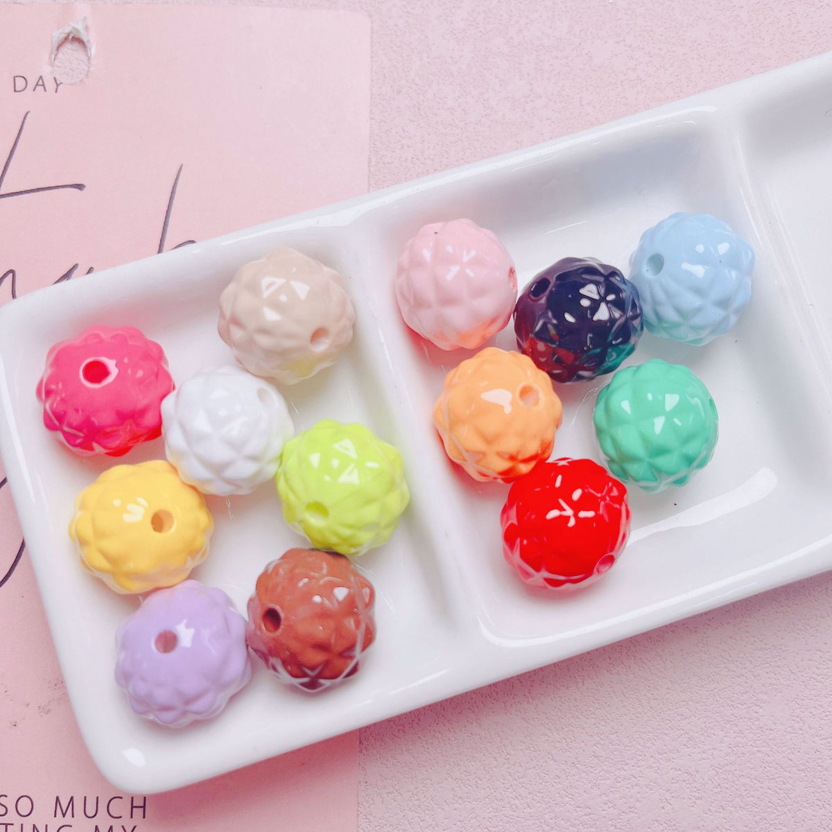 Painted Round Acrylic Beads 17mm Glossy Pineapple Texture 20pcs 2