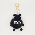 Fluffy Pom Pom Monster Doll Keychain with Sunglasses and Knitted Hat 2