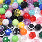 Multi-Color Bubblegum Beads 20mm Vibrant Solids Stripes Polka Dot Rhinestone 120pcs 4