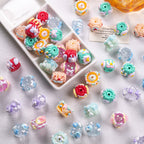 Hand Painted Heart and Flower Acrylic Beads 18-20mm Pastel Enamel 10pcs 2