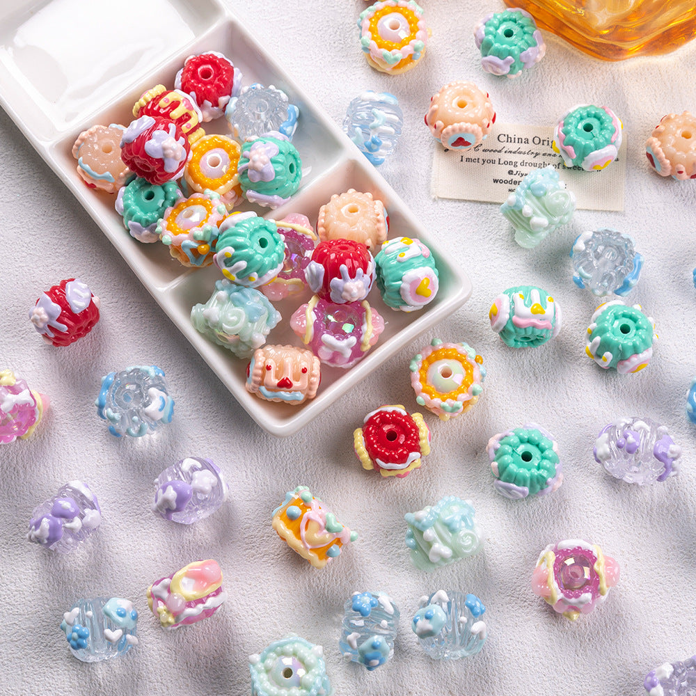 Hand Painted Heart and Flower Acrylic Beads 18-20mm Pastel Enamel 10pcs 2
