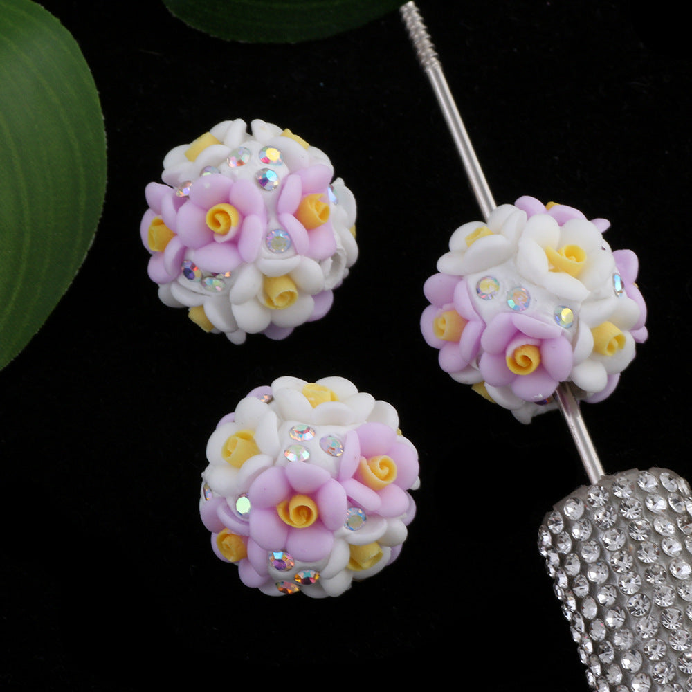 Rhinestone Flower Clay Beads 21mm Pastel Multicolor 10pcs 9