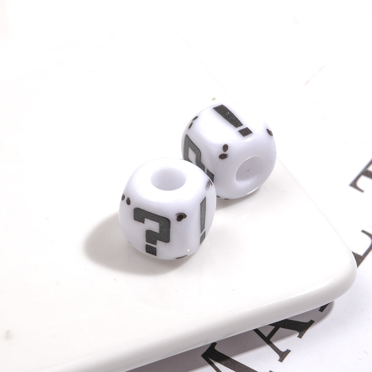 Painted Square Acrylic Beads 11mm Large Hole Question Mark 50pcs 8