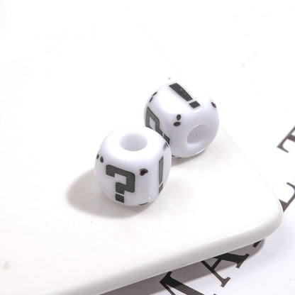 Painted Square Acrylic Beads 11mm Large Hole Question Mark 50pcs 8