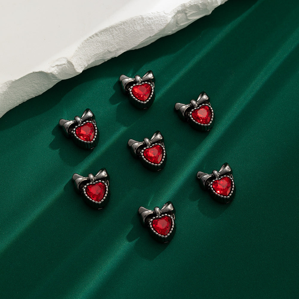 Heart Bow Metal Beads 13mm Rhinestone Accent 10pcs 13