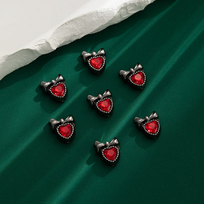 Heart Bow Metal Beads 13mm Rhinestone Accent 10pcs 13