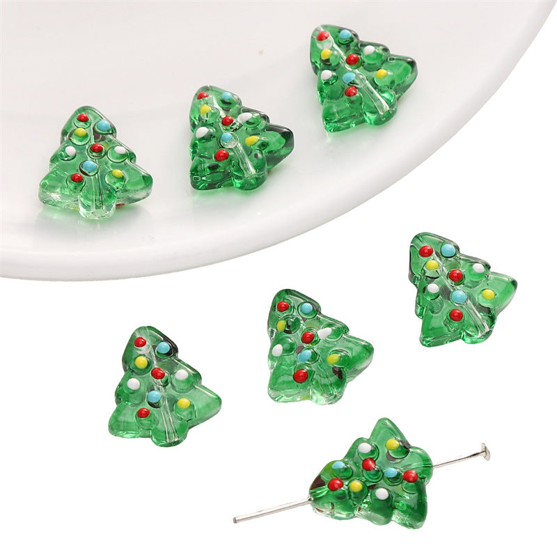 Christmas Tree Transparent Glass Beads 15x16mm Colorful Ornaments 10pcs 10