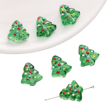 Christmas Tree Transparent Glass Beads 15x16mm Colorful Ornaments 10pcs 10