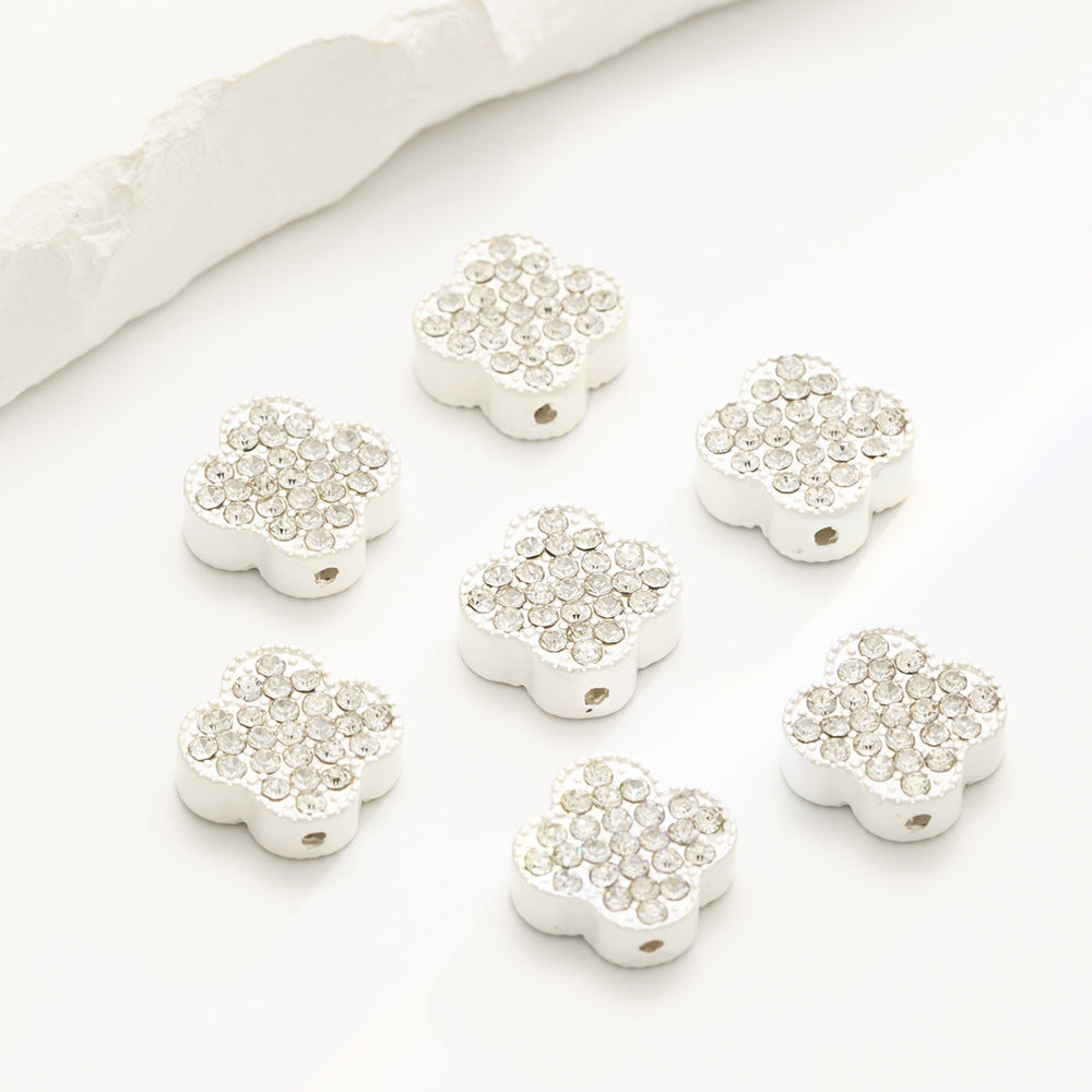 Four-Leaf Clover Rhinestone Beads 16mm Alloy Pave 10pcs 8