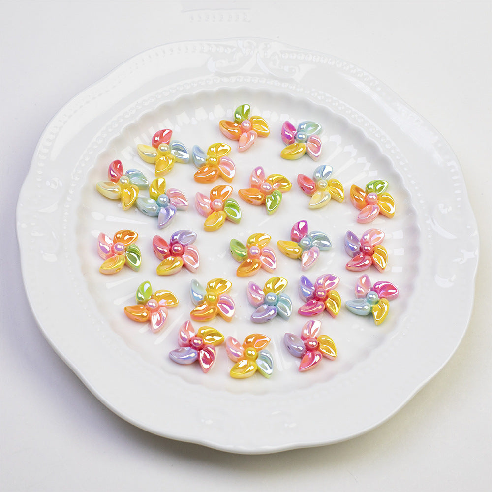 Plating Mini Windmill Resin Beads 14mm Colorful Glossy 20pcs 3