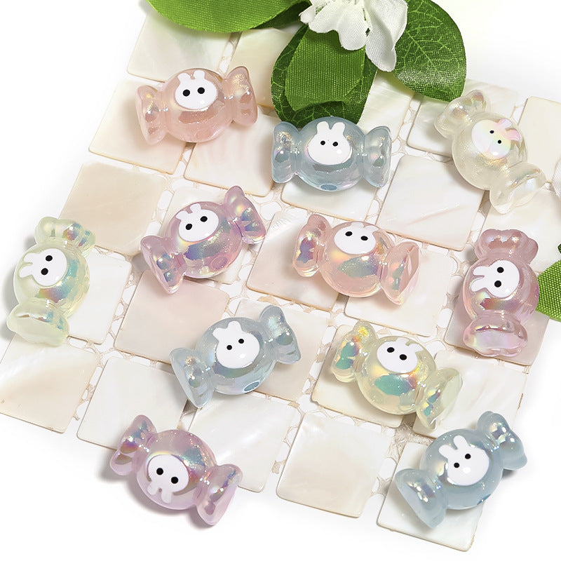 Glow In The Dark Bunny Candy Acrylic Beads 16x26mm Iridescent Plated 25pcs 4