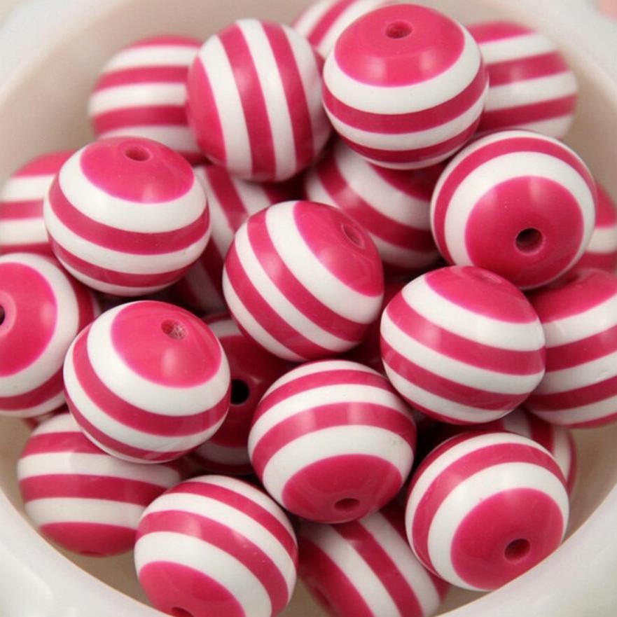 Striped Bubblegum Beads 16-20mm Bright Rose Red Glossy 10pcs