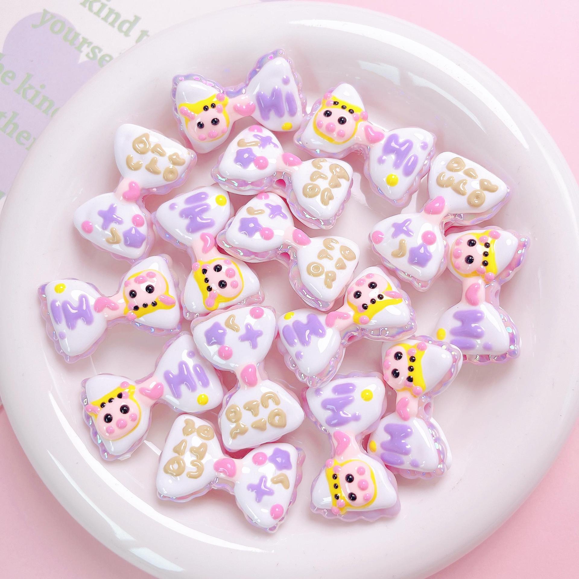 Hand Painted Hi Bow Acrylic Beads 20mm 33mm Pastel Colors 5pcs 6