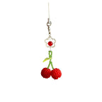Beaded Cherry Phone Charm Glass Red Green 6cm 2pcs 5