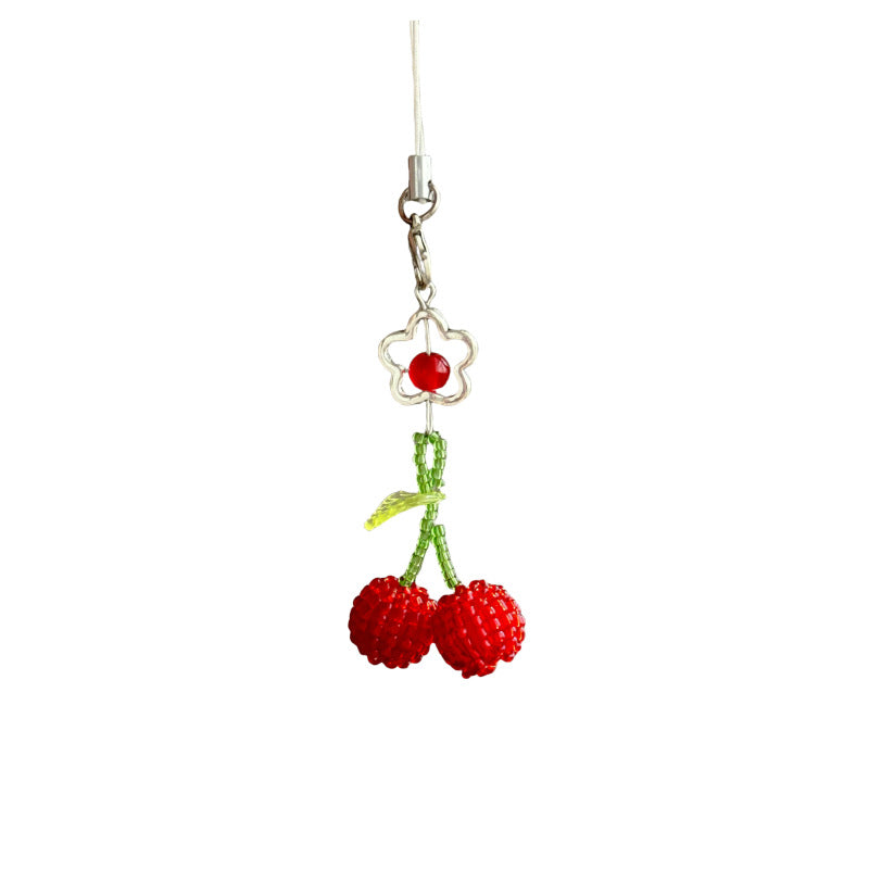 Beaded Cherry Phone Charm Glass Red Green 6cm 2pcs 5
