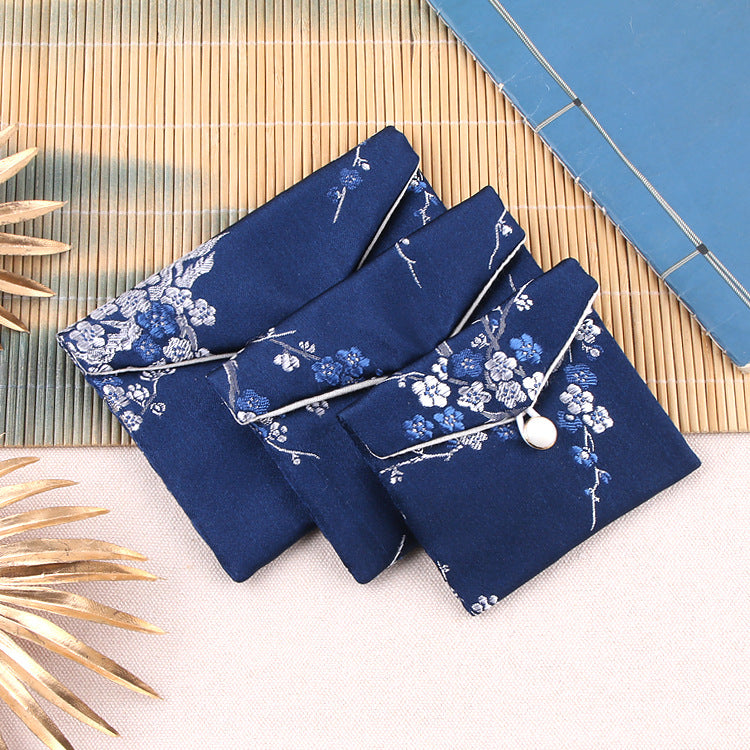 Vintage Chinese Style Brocade Plum Blossom Pattern Snap Closure Pouch 7x8-10x12cm 1pc 8
