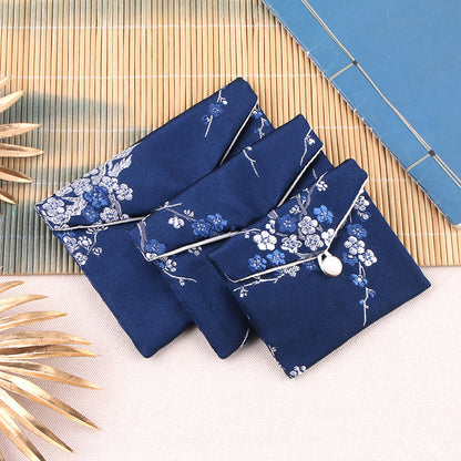 Vintage Chinese Style Brocade Plum Blossom Pattern Snap Closure Pouch 7x8-10x12cm 1pc 8