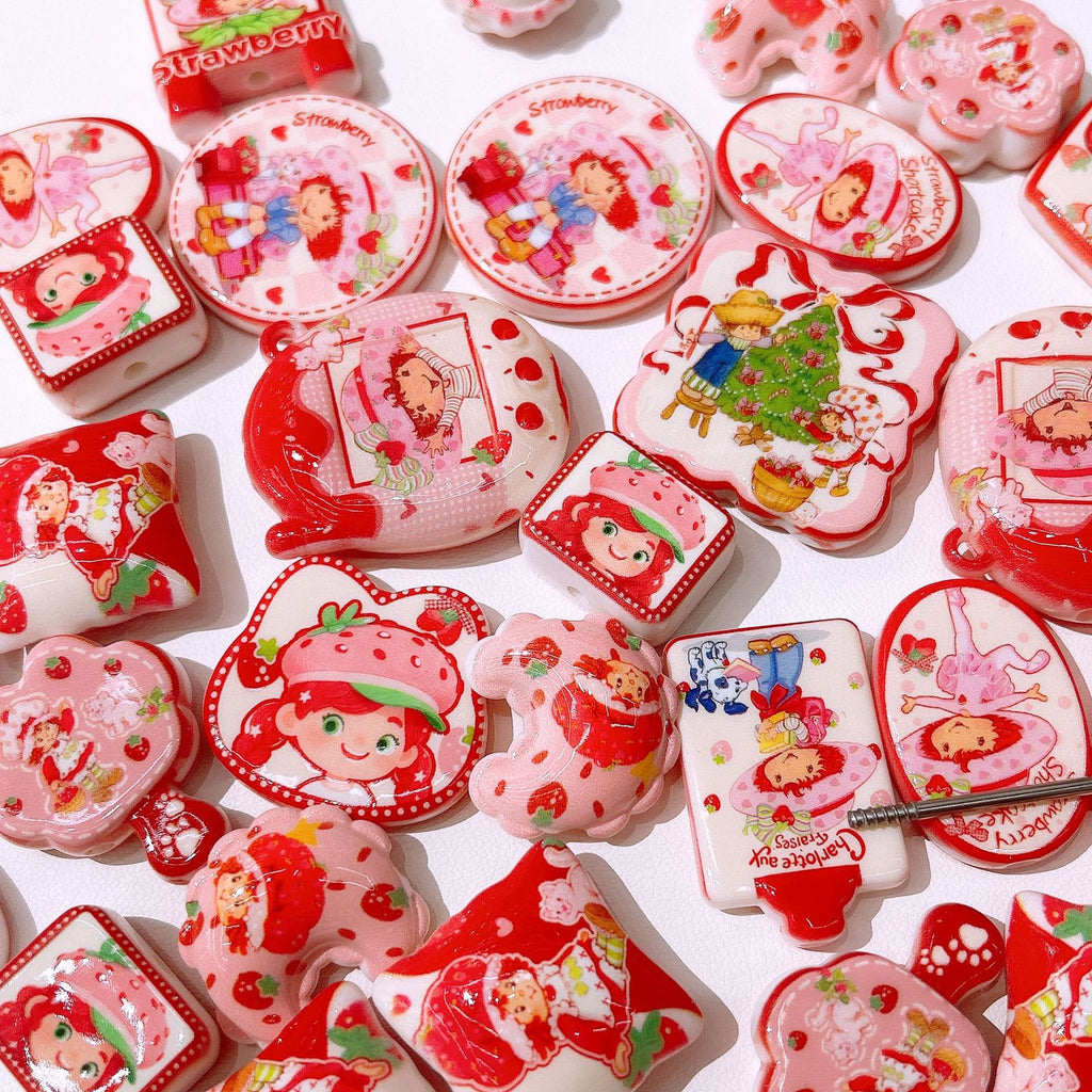 Strawberry Shortcake Acrylic Flat Beads Mixed Colors 50pcs