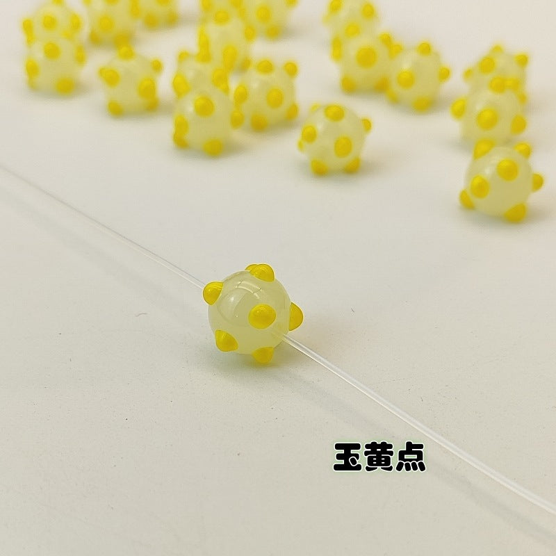 Lampwork Glass Beads Sea Urchin 11mm Handmade Polka Dotted 14pcs 25
