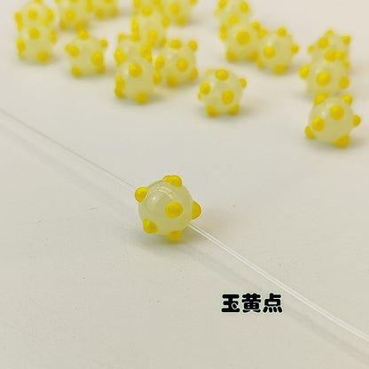 Lampwork Glass Beads Sea Urchin 11mm Handmade Polka Dotted 14pcs 25