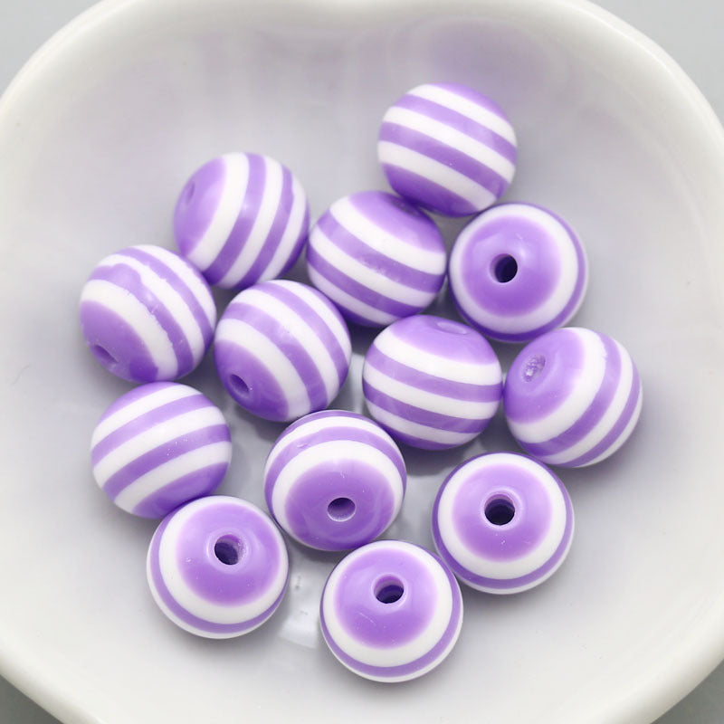 Rainbow Color Striped Resin Beads 12mm Round Glossy 60pcs 10
